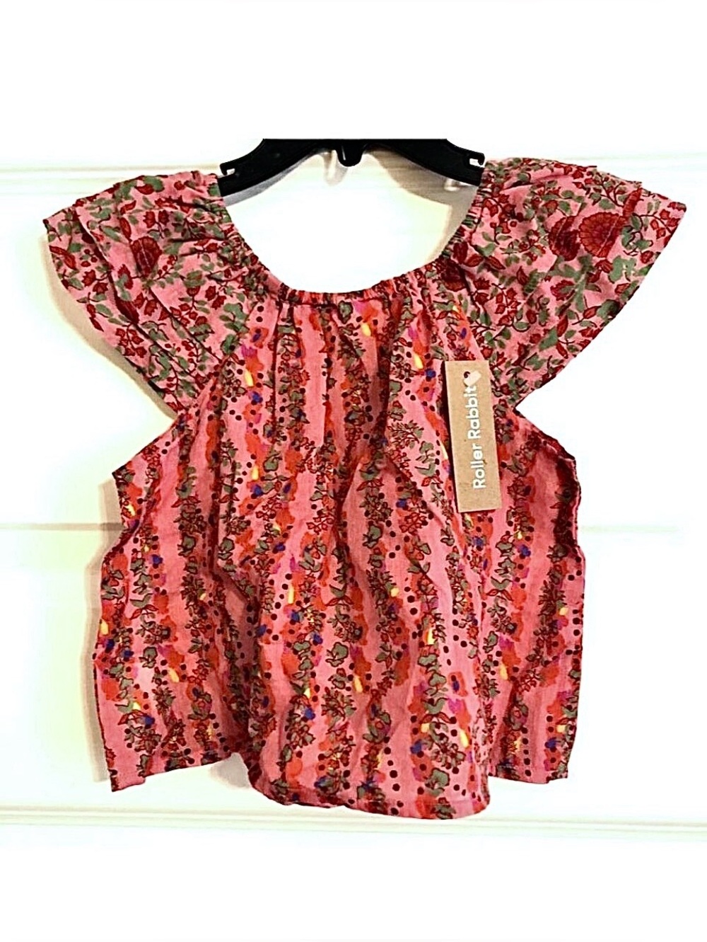 NWT ROLLER RABBIT Peasant Top Pink Floral Boho Blouse 24mos
